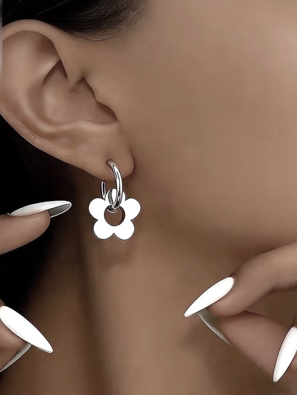 New -Super Cool Stainless Steel Flower Hoop Earrings